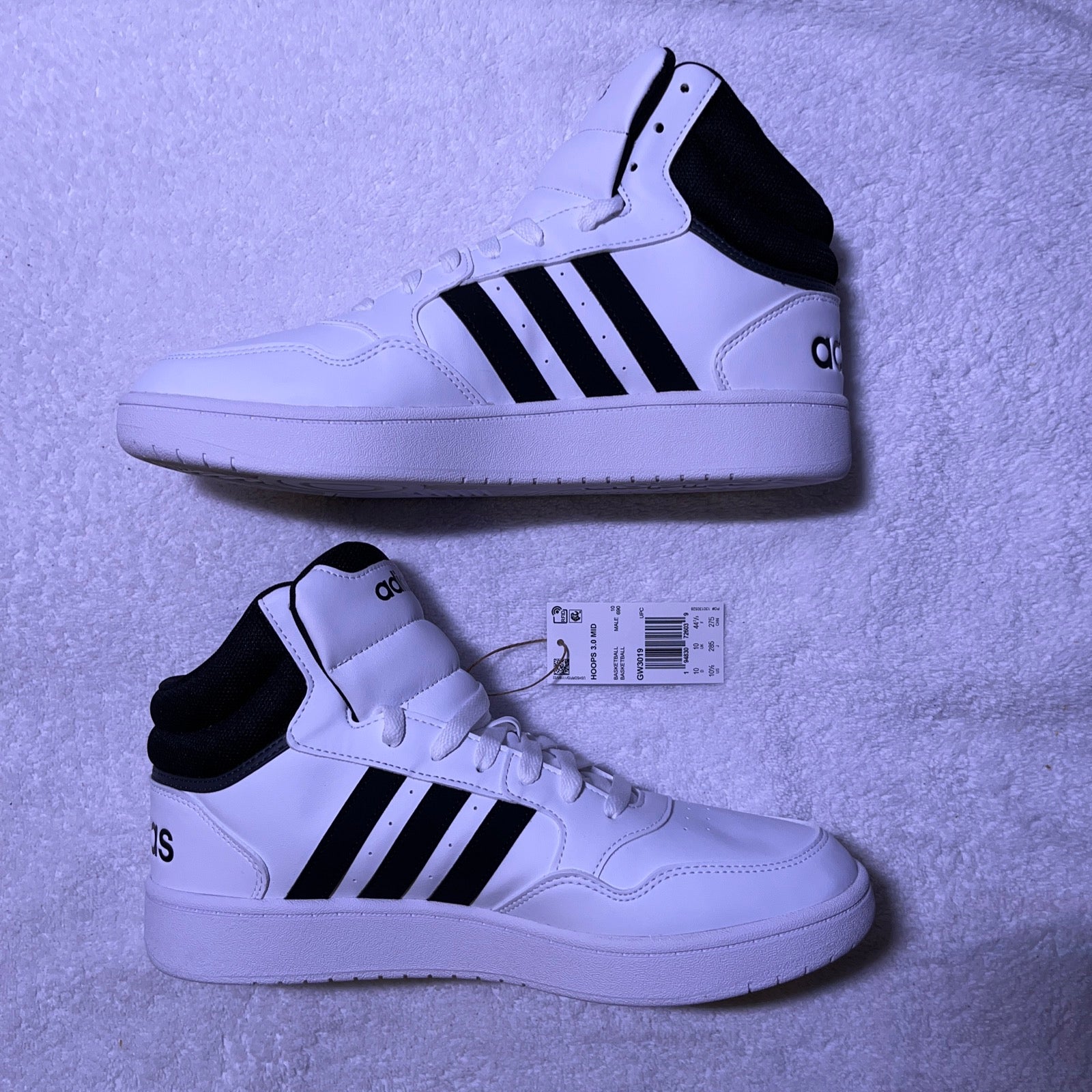 10.5M Adidas Hoops 3.0 Mid White/Black Stripes (GW3019)