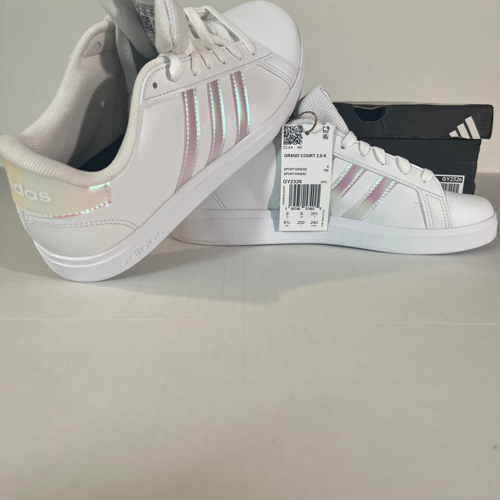 6.5W Adidas Grand Court 2.0 'White Iridescent' (GY2326)