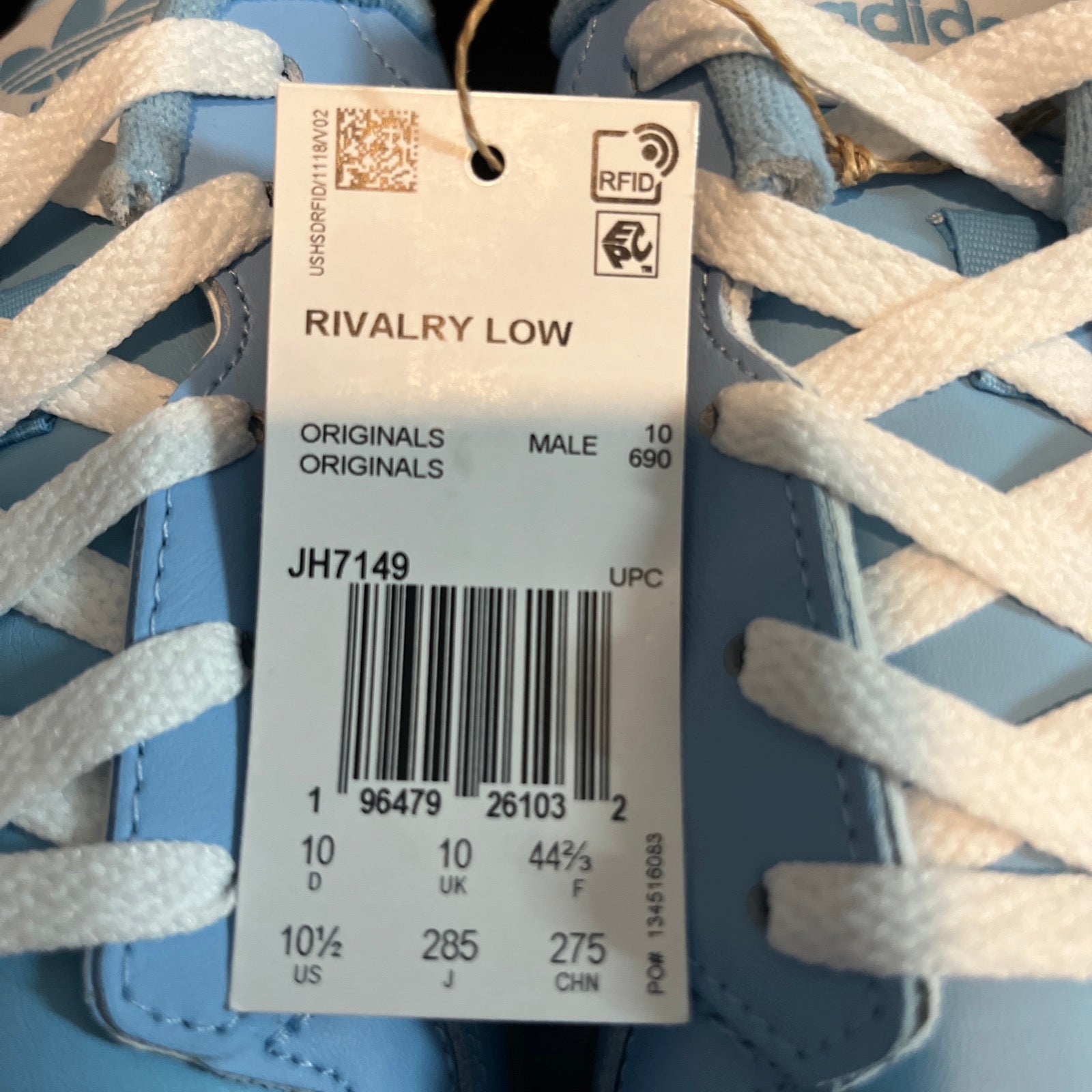 10.5M Adidas Rivalry Low "Light Blue Pantone/Footwear White/Gum" (JH7149)