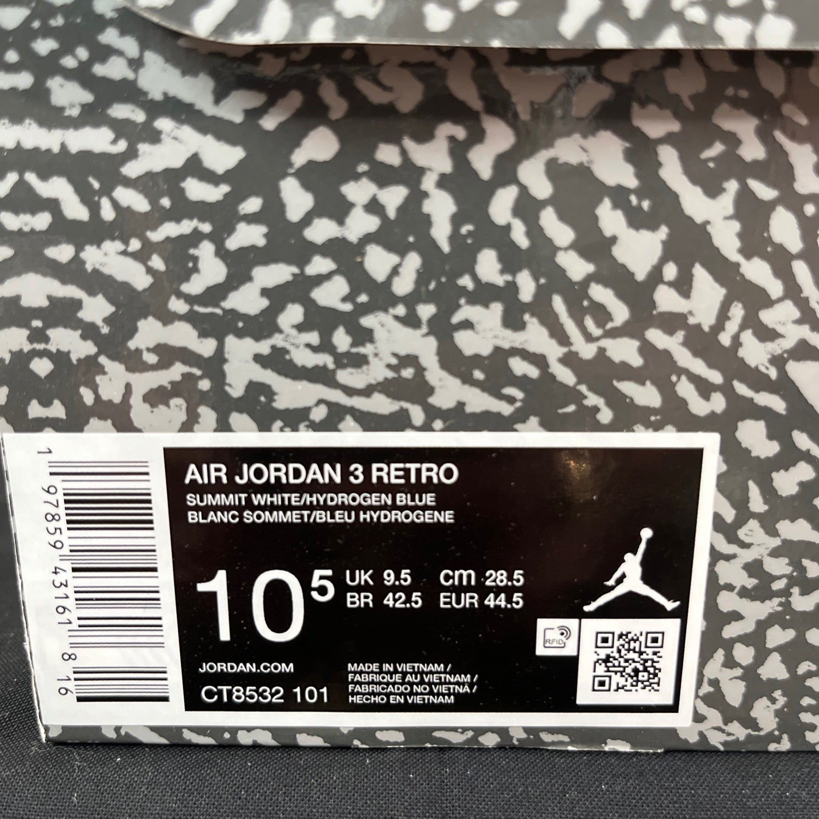 10.5M Air Jordan 3 Retro "Lucky Shorts" Summit White/Hydrogen Blue (CT8532 101)