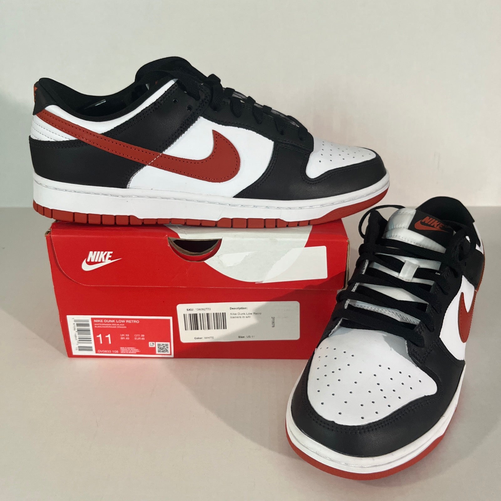 11M Nike Dunk Low White/Black/Dragon Red (DV0833-108)