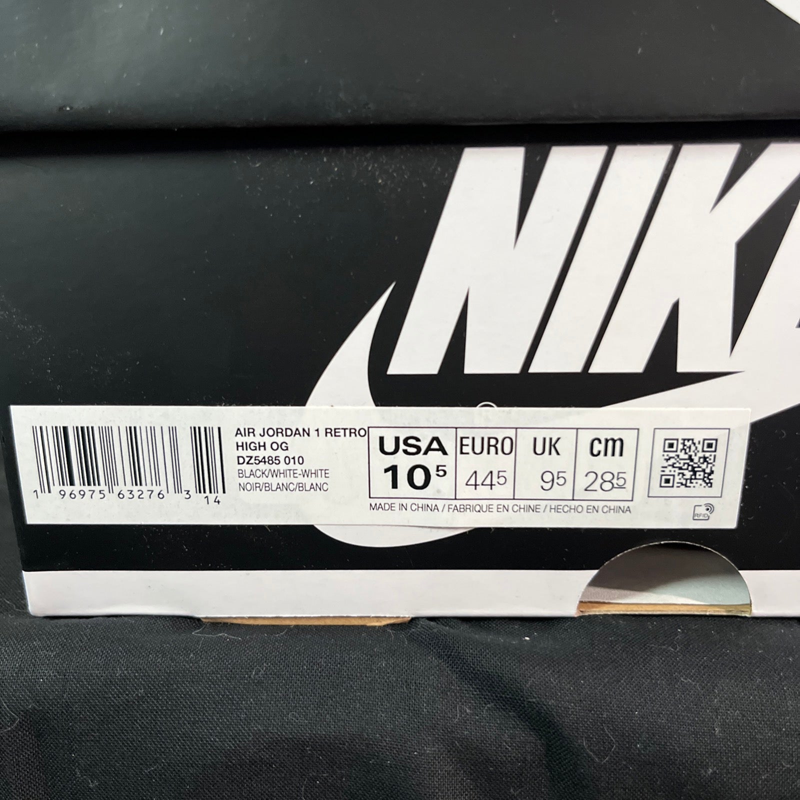 10.5M Nike Air Jordan 1 Retro OG High Black/White (DZ5485-010)