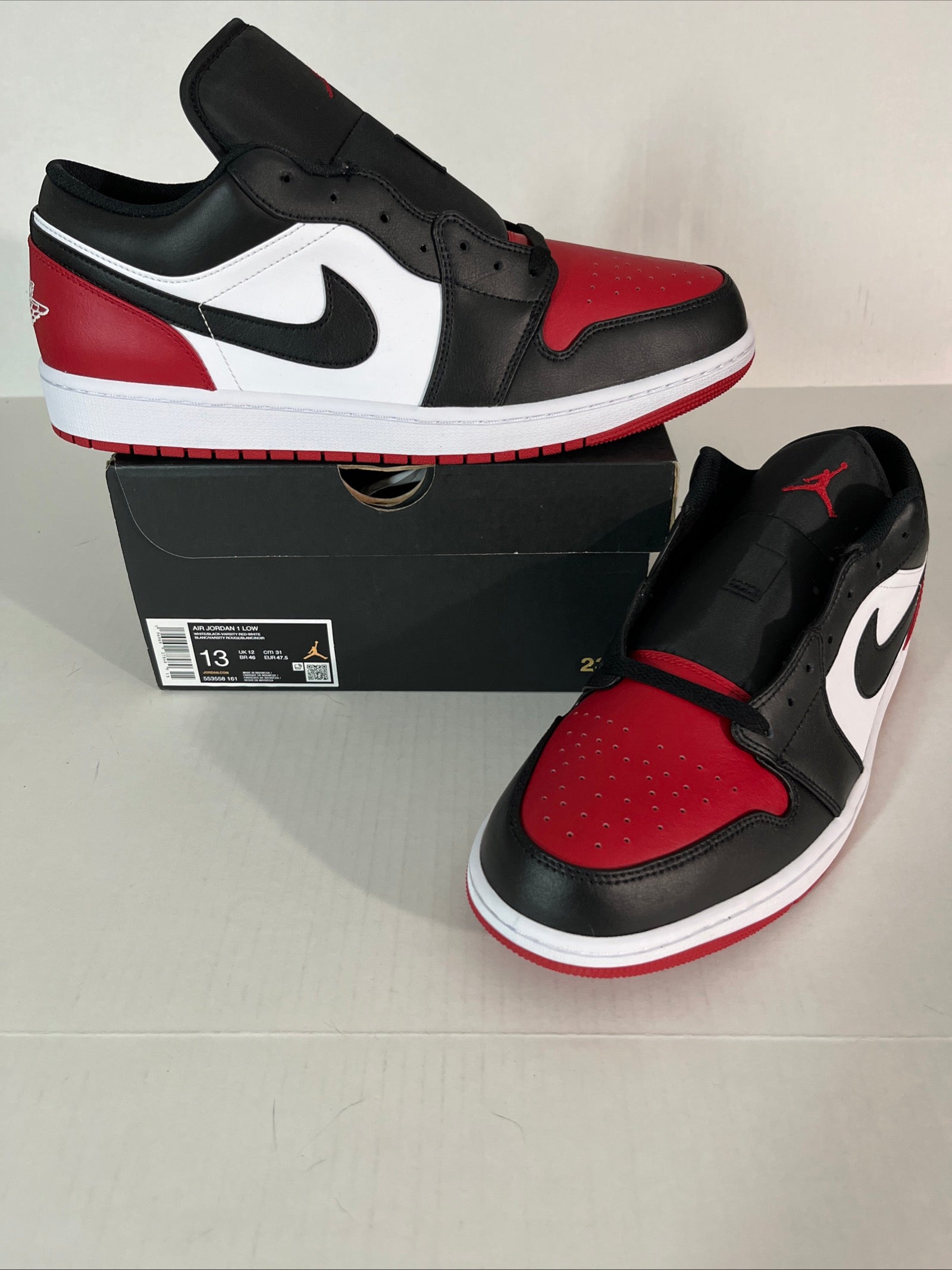 13M Nike Air Jordan 1 Low Bred Toe 2.0 White/Black-Varsity Red-White (553558-161)